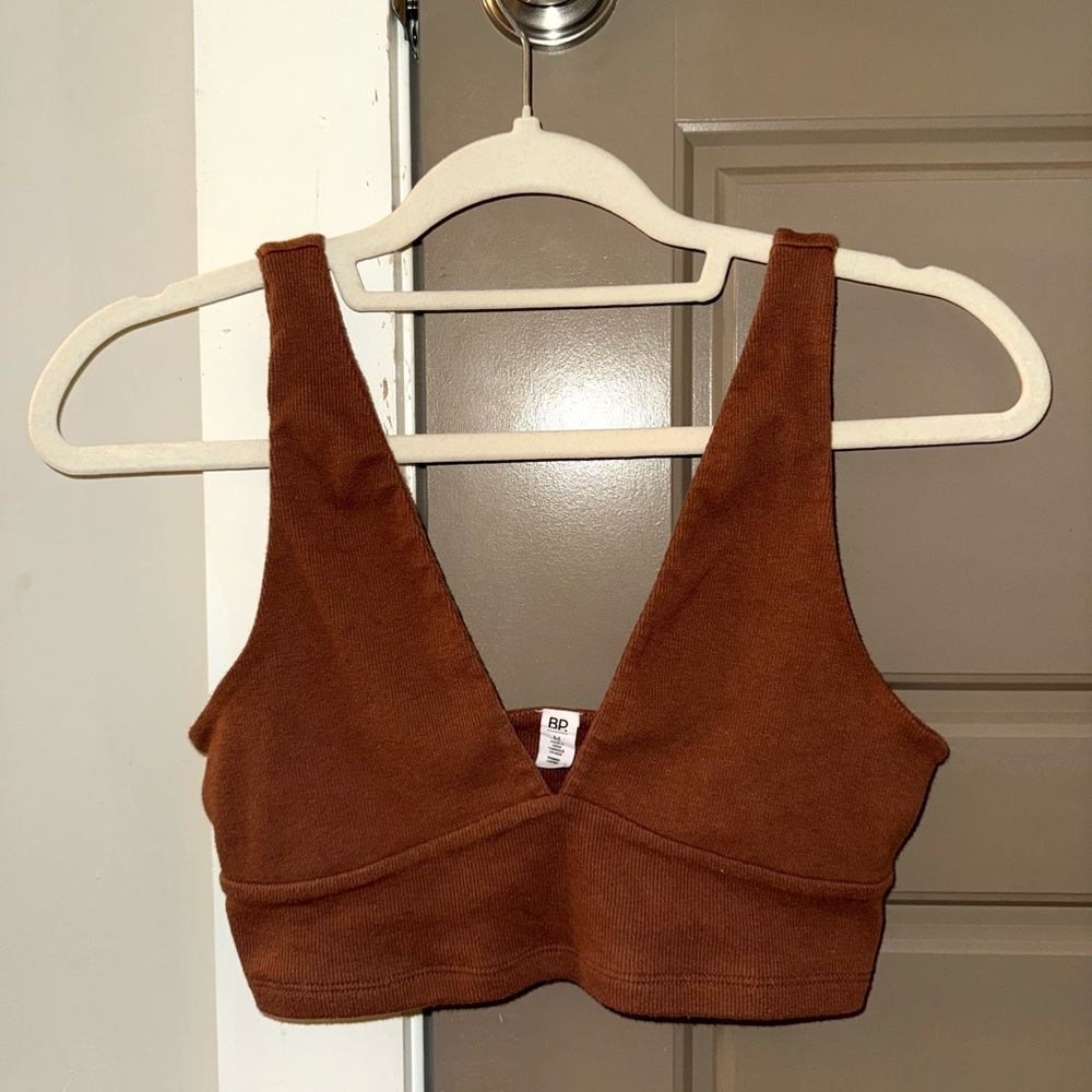 Brown V-Neck Crop Top